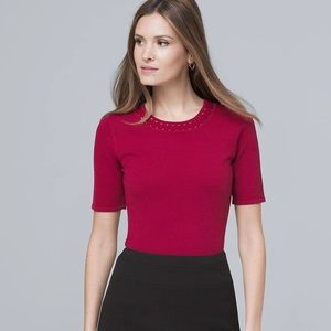 WHBM Red Geometric Cutout Knit Short Sleeve Top, Size S, EUC